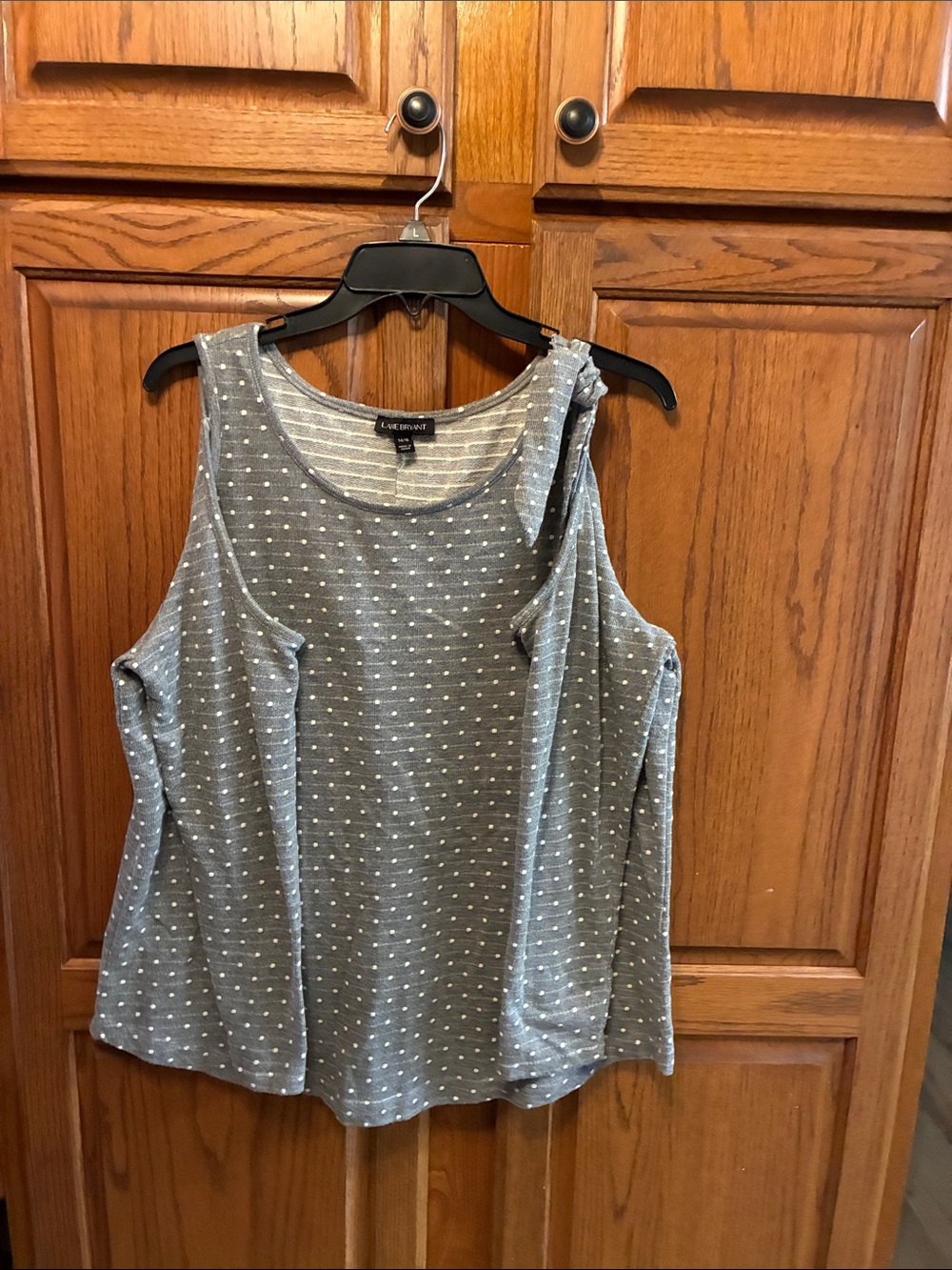 Lane Bryant Gray Polka Dot open-Shoulder top size 14/16